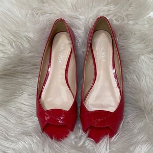 Nine West Bright Red Peep Toe Flats